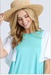 Solid Round Neck Knit Top with Contrast Sleeves Teal