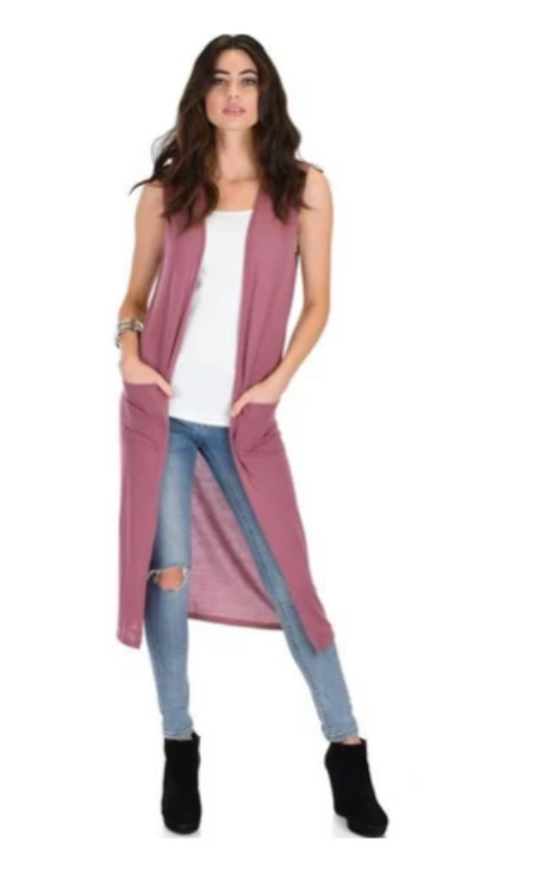 Long-line Cardigan Vest With Pockets