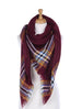 Patterned Blanket Scarf with Frayed Edge Burgundy