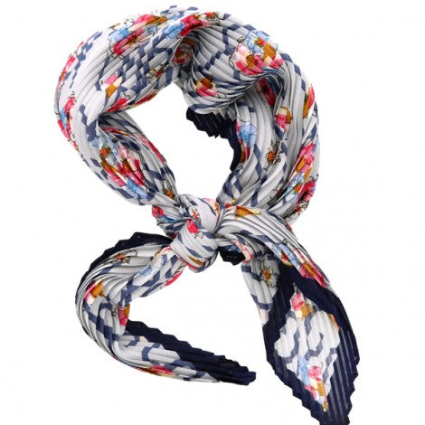 Floral Pleated Bandana Scarf Navy