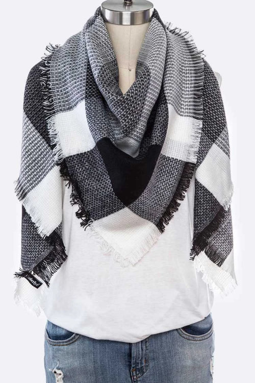 Mix Plaid Printed Fashion Blanket Scarf Black