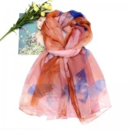 Colorful Silk Feel Scarf Red