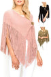 Hooded Fringe Knit Shawl/Scarf Assorted Colors