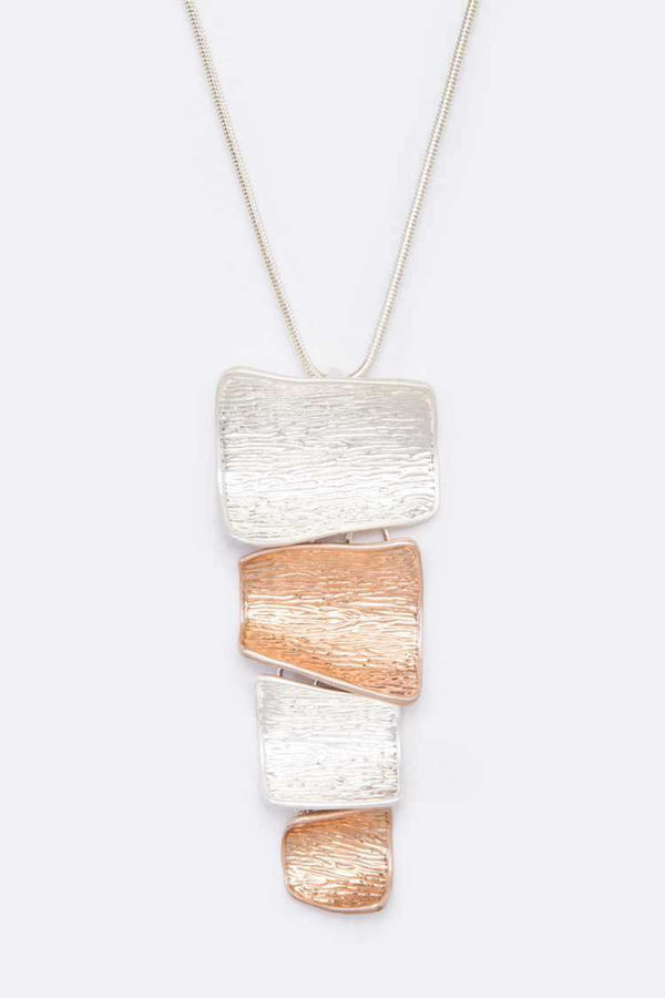 Two Tone Textured Pendant Necklace