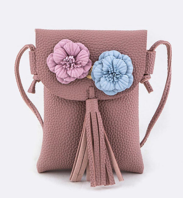 Flower & Tassel Accent Crossbody Bag