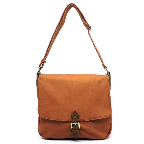 Flap Messenger Crossbody Bag Laptop Case Cognac