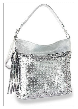 Hobo Handbag with Rhinestone Design Silver