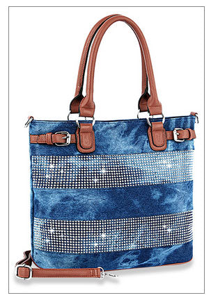 Tall Stripe Accented Tote Handbag Denim