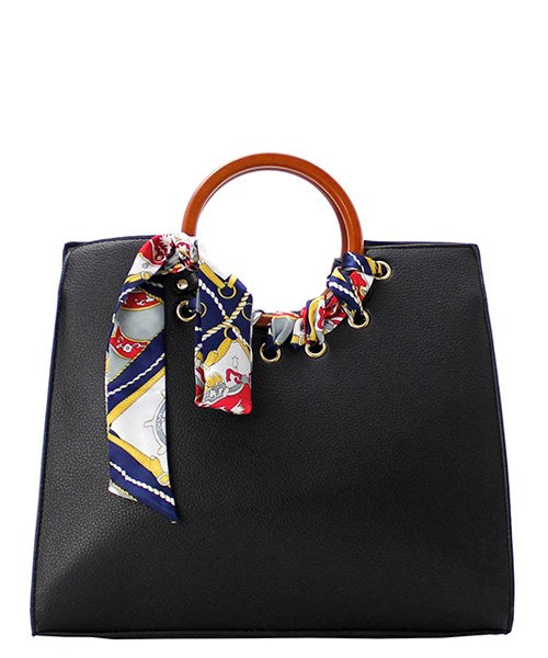 Fashion Handbag with Scarf Accent Black