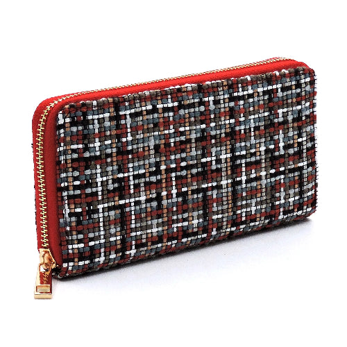 Fashion Woven Check Wallet Rust