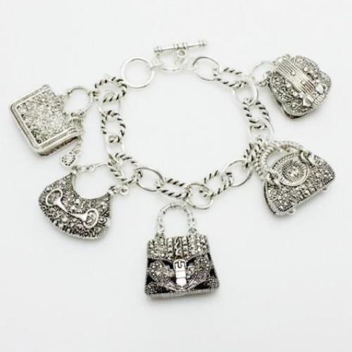 Purse Charm Bracelet Antique Silver