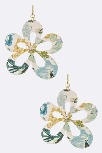 Floral Print Cutout Drop Earrings Blue