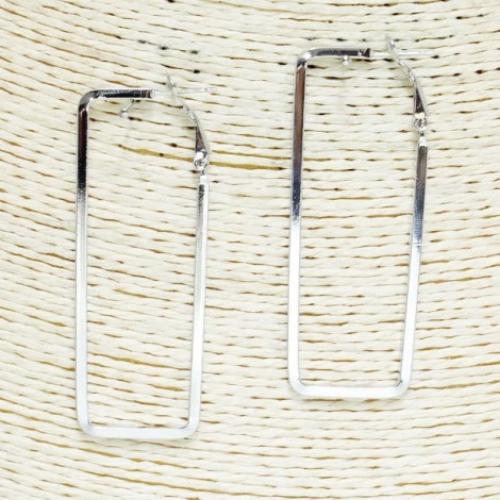 Rectangle Hoop Earrings 2.5" Silver