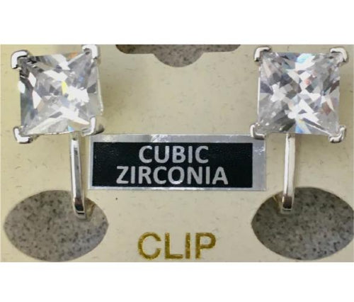 CZ Lace Fillagree Square Clip Earrings