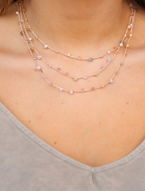Dorsi 17” Triple Layer Thread And Bead Necklace Natural