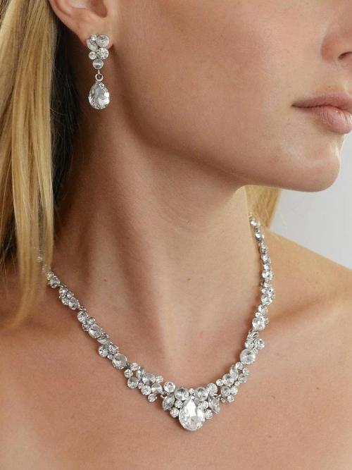 Regal Crystal Bridal or Prom Necklace & Earrings Set