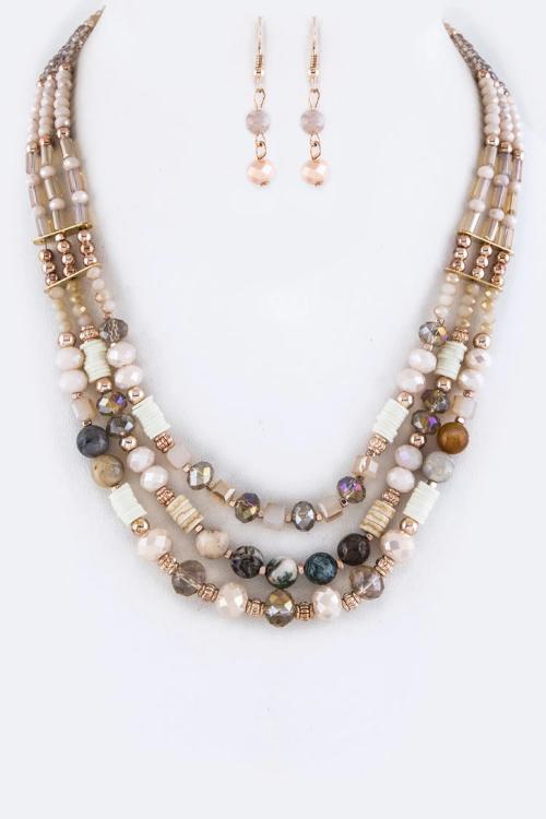 Mix Beads Layer Necklace Set Natural