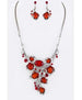 Crystal Flowers Statement Necklace Set Silver/Red