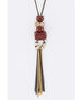 Mix Beads & Fringe Chains Pendant Necklace Set Red
