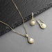 14K Gold Necklace & Earrings Set with CZ Framed Pearl Display