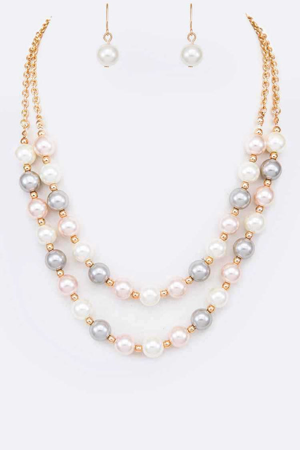 Mixed-Color Layered Pearl Necklace Set