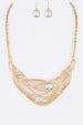 Crystal Dotted Statement Necklace Set Gold