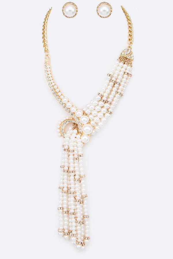 String Pearl Statement Necklace Set