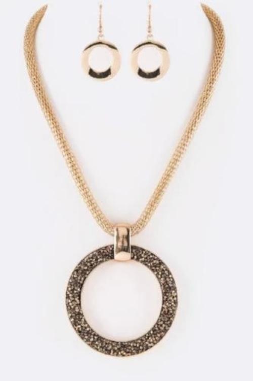 Druzy Crystal Ring Iconic Pendant Set Gold