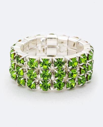 3 Row Crystal Stretch Ring Green
