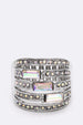 Crystal Baguette Stretch Cocktail Ring Silver/Iridescent