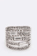 Crystal Baguette Stretch Cocktail Ring Silver/Clear