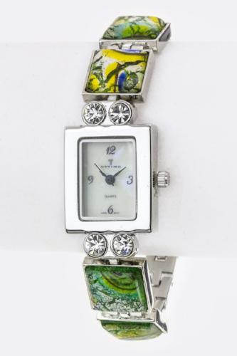 Crystal & Resin Stone Bracelet Watch Green
