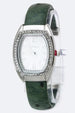 Crystal Bezel Open Bangle Watch Green