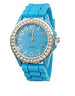 Jelly Watch with Rhinestones - Large Face Light Blue