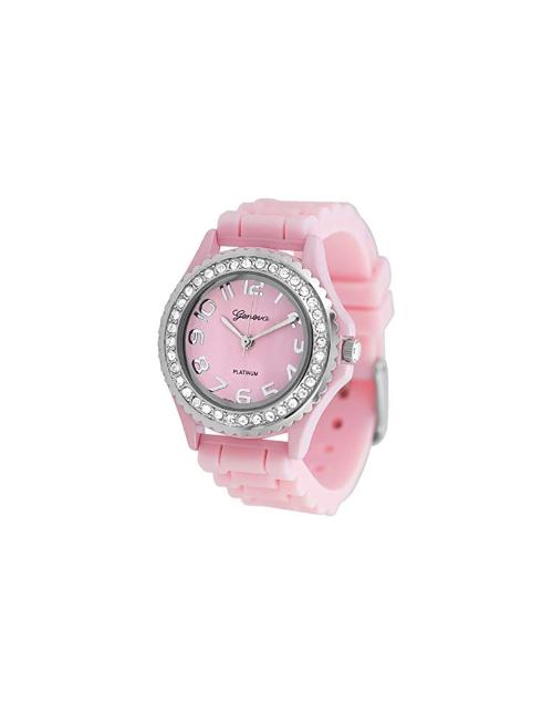 Jelly Watch with Rhinestones - Large Face Pink