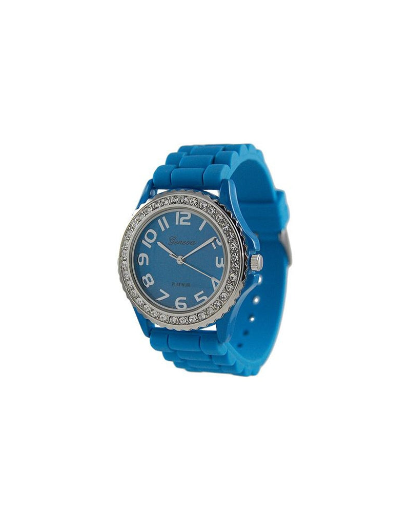 Jelly Watch with Rhinestones - Large Face Turquoise