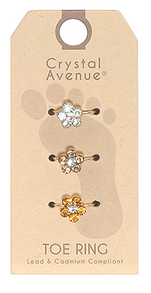 3 Piece Crystal  Flower Toe Ring Set
