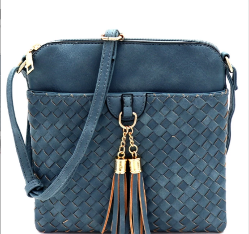 Tassel Woven Crossbody Blue