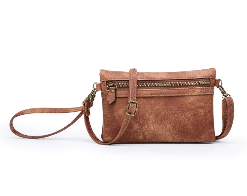 Hobo Wallet with Crossbody Strap Rust