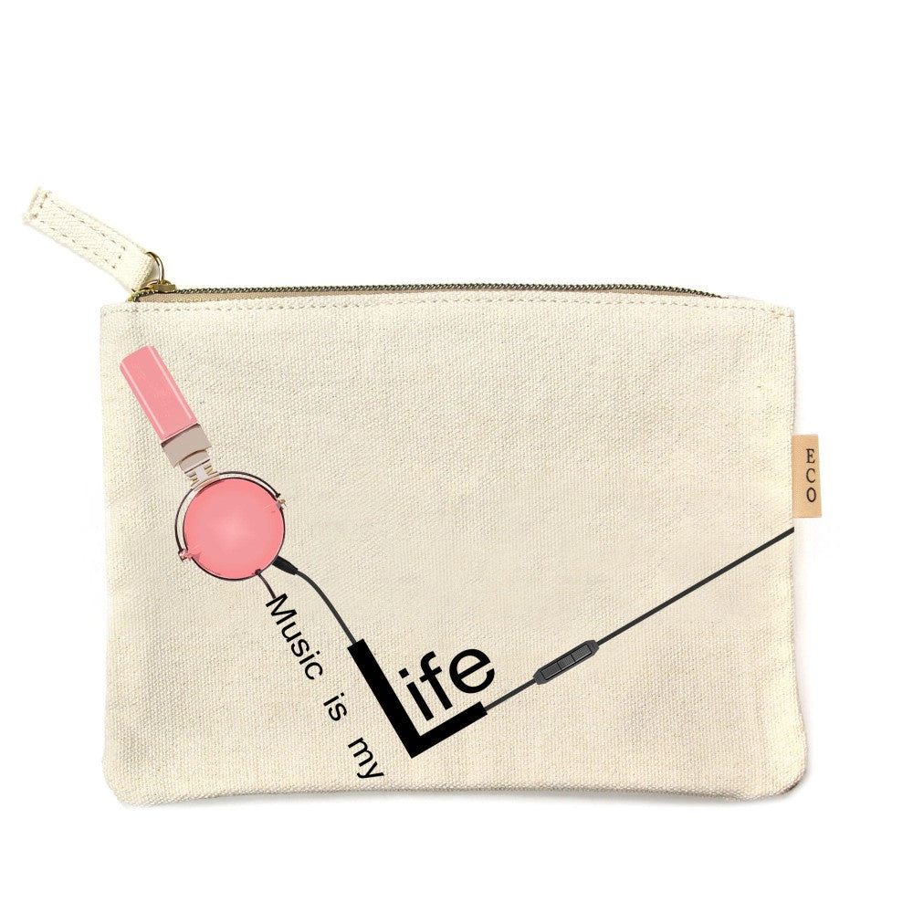 Canvas zipper pouch "Music is My Life"