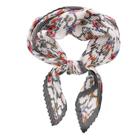 Floral Pleated Bandana Scarf Ivory/silver