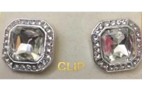 Silver Square Crystal Clip Earring
