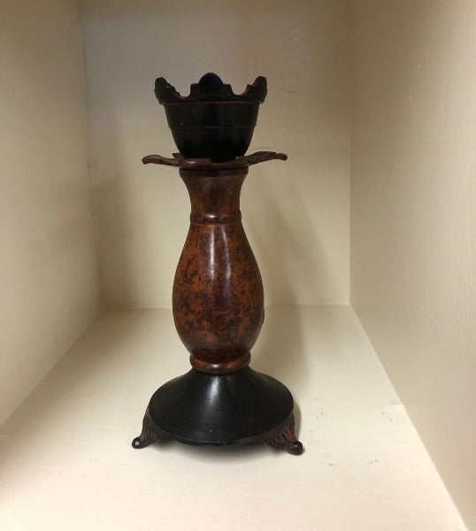 Decorative Wood-look Metal Candle Stick Holder