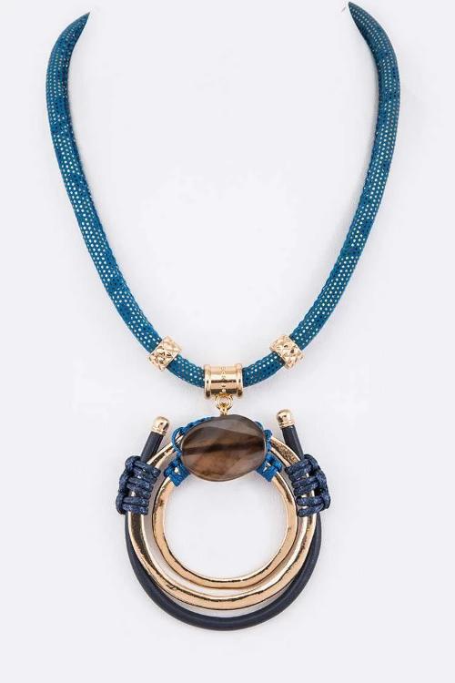 Mix Media Stone Pendant Necklace Blue