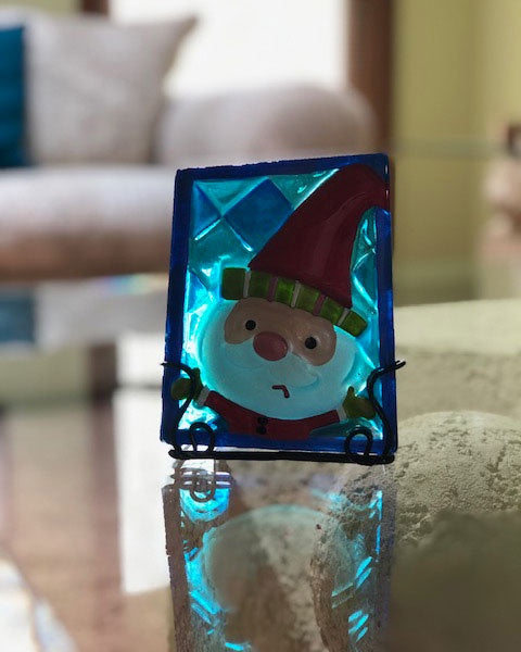 "Stained Glass" Santa Candle Holder