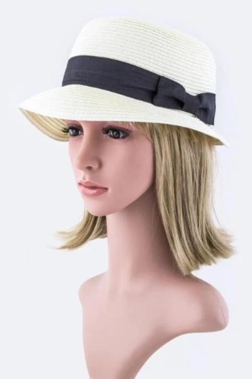 Grossgrain Fashion Straw Hat Ivory