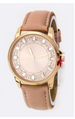 Baguette Crystal Bezel Leather Watch Beige