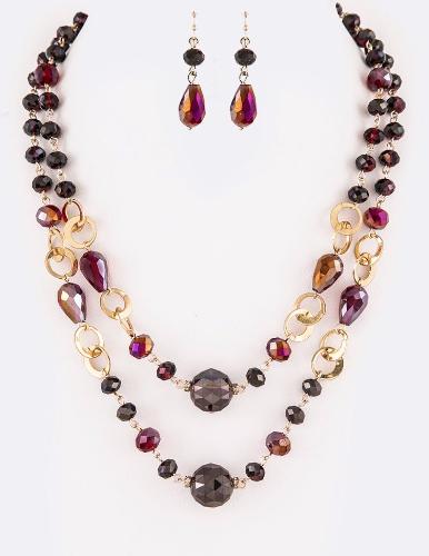 Crystal Layered Classy Necklace Set Red