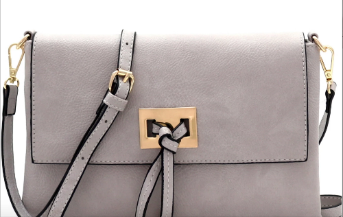 Knot-Accent Flap-Over Crossbody Light Grey