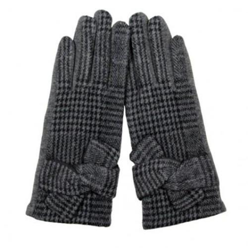 Plaid Smart Glove with Knot Grey